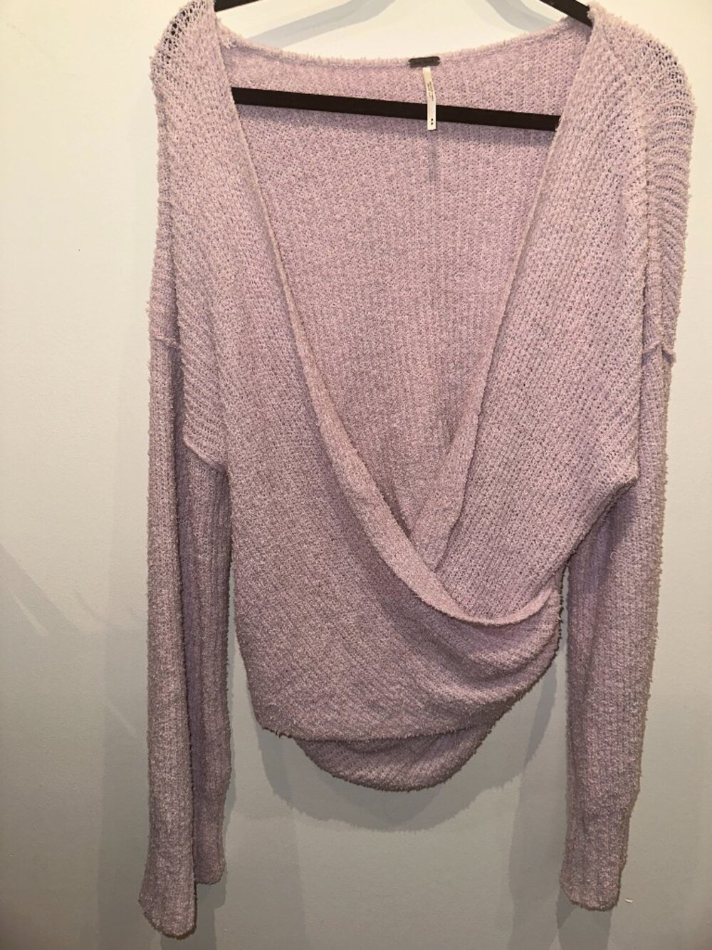 Free People Women's Lavender Purple Cozy V-Neck Wrap Knit Sweater